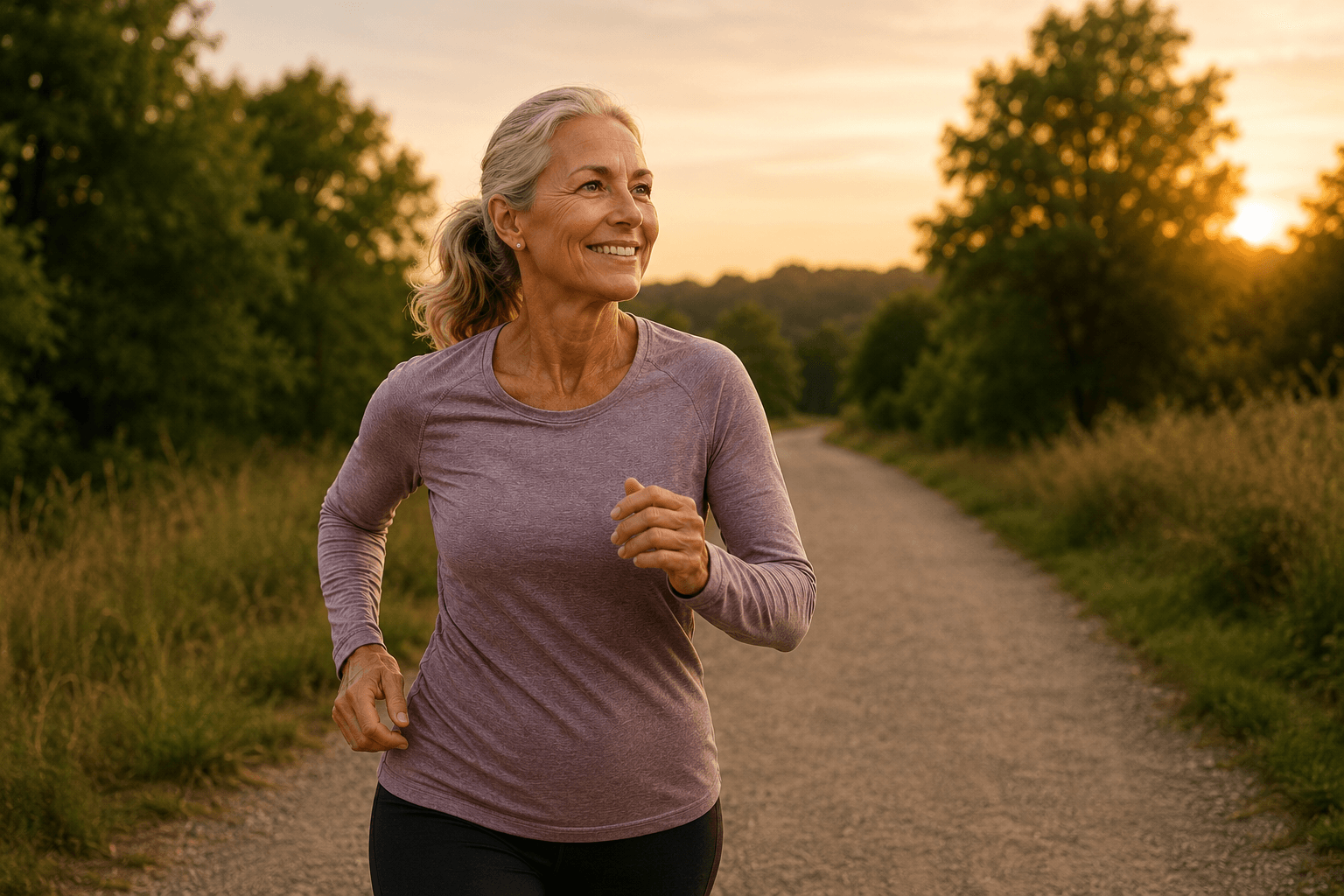 Woman jogging outdoors at sunset