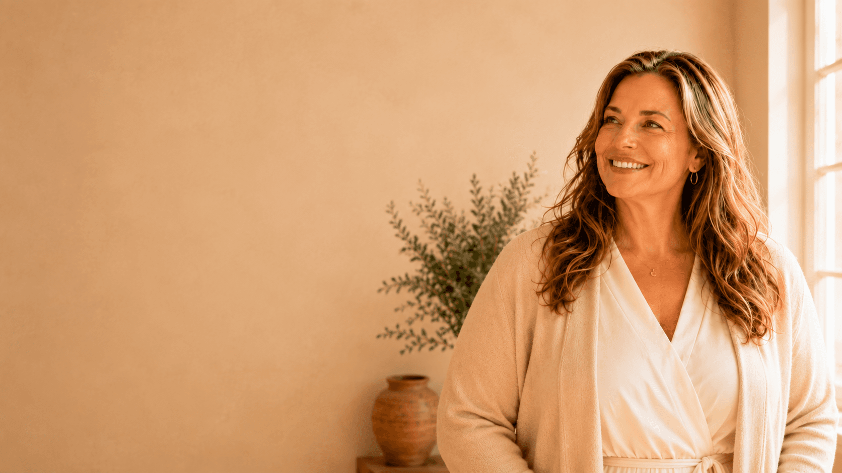 Woman smiling warmly at home